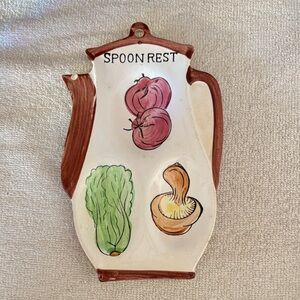 Ceramic Spoon Rest with Vegetable Design